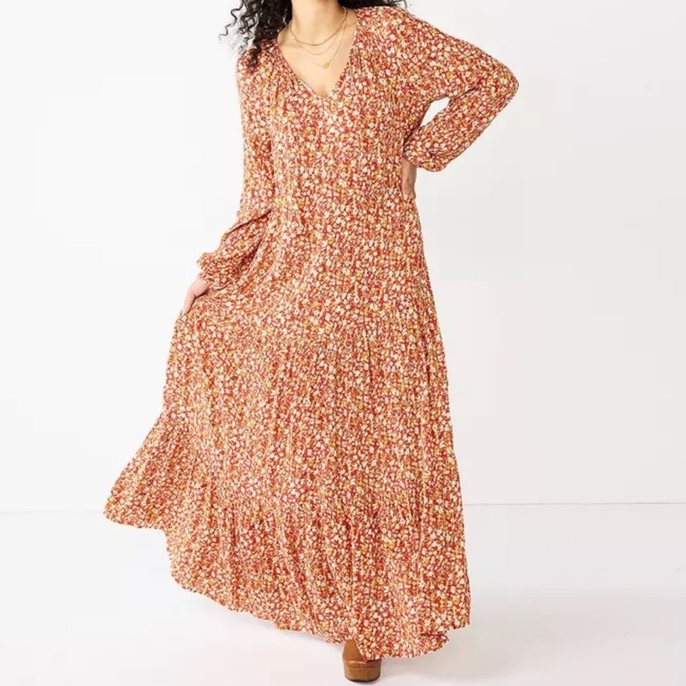 Sonoma Red Floral Tiered Maxi Dress NWT